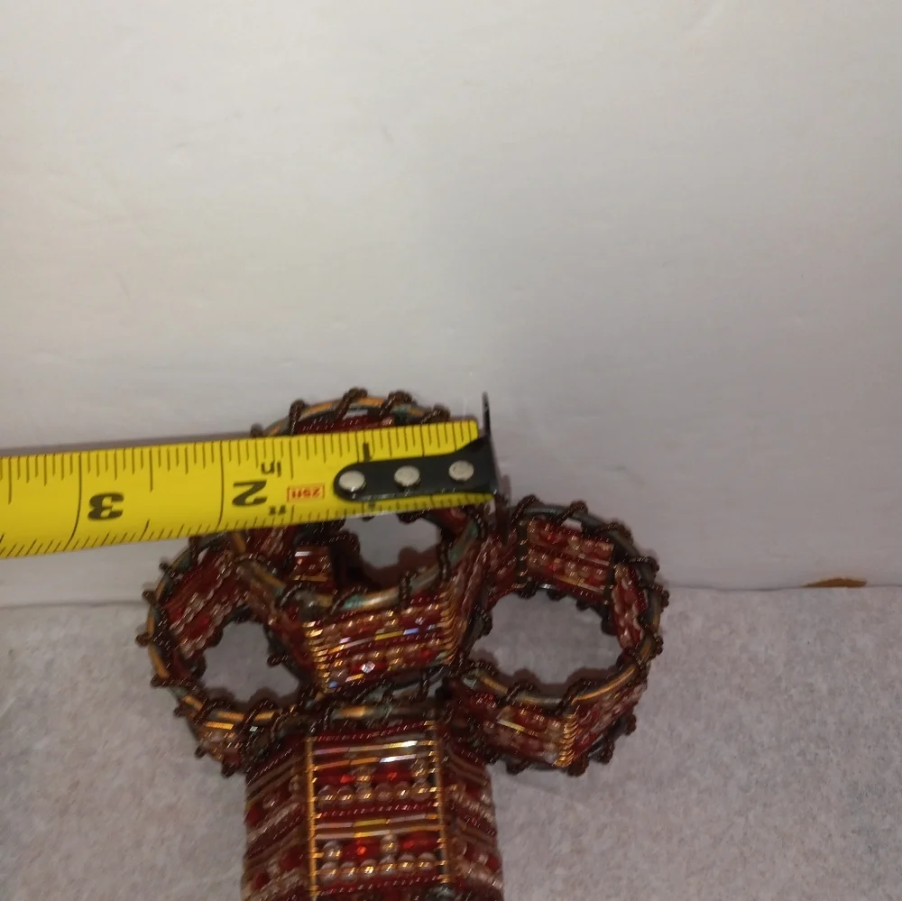 4 Vintage Napkin Rings Beaded on Copper Ruby Garnet and Clear